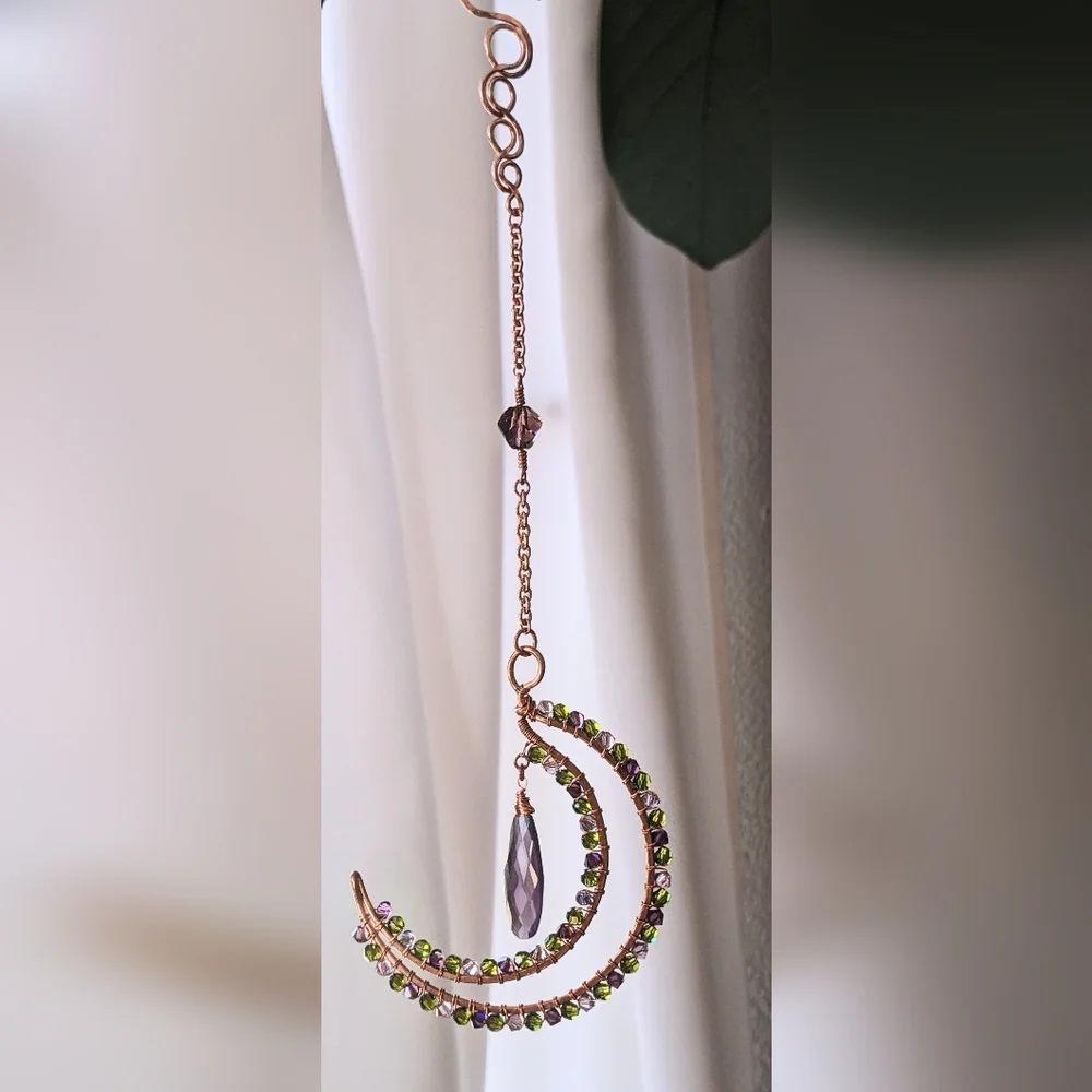 Window Prism Sparkly Copper Moon Ornament Swarovski Crystal Accents - Picture 8 of 14